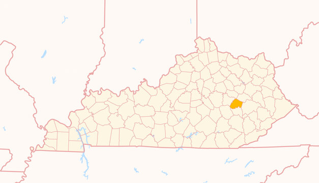Map of the County Lee (Kentucky, US) showing the Federal State with the highlighted County