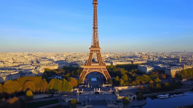 Sunrise Captures Paris Skyline Beauty. Morning Light Highlights Eiffel Tower And Cityscape Views