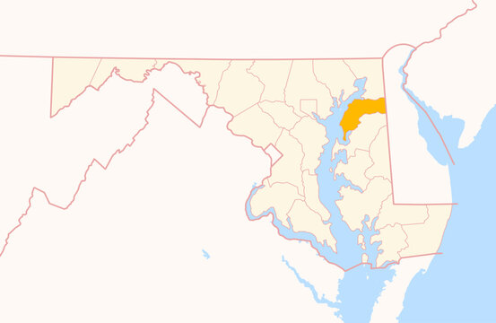 Map of the County Kent (Maryland, US) showing the Federal State with the highlighted County