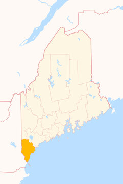 Map of the County York (Maine, US) showing the Federal State with the highlighted County