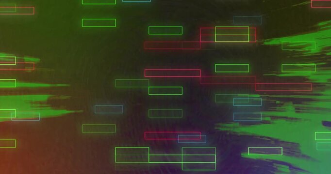 Drifting outlines instigating neon rectangles multiplying and growing glitch showing abstract noise