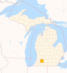 Fototapeta premium Map of the County Kalamazoo (Michigan, US) showing the Federal State with the highlighted County