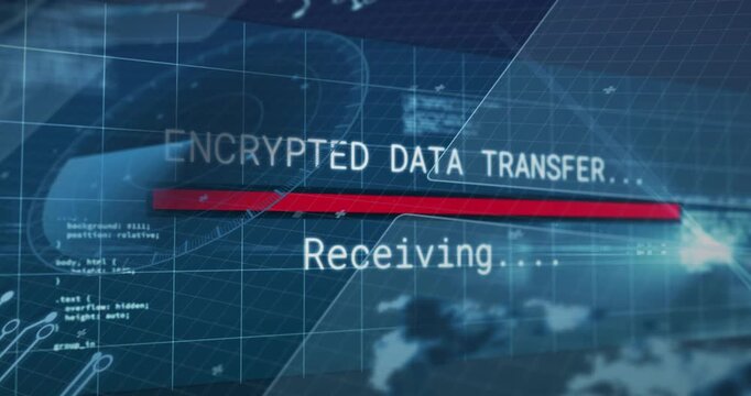 Receiving label appearing red bar sliding right growing revealing HUD indicating encrypted transfer