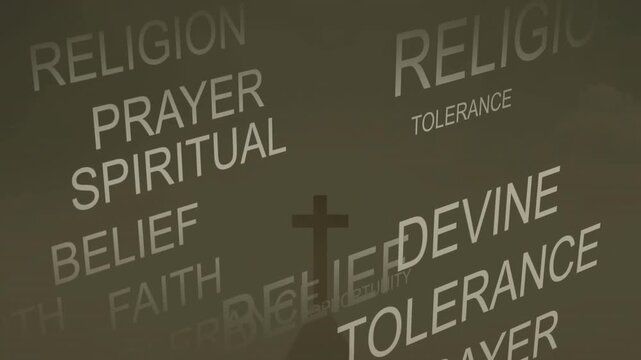 Fade-in starting, text sliding past mid cross, thickening then settling, emphasizing belief calling
