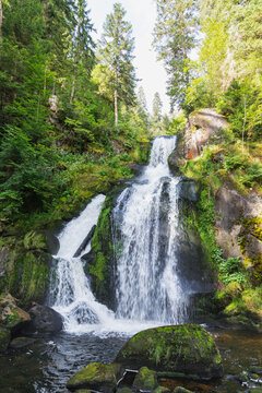 Triberg Waterfall cascading over mossy rocks in Black Forest Germany