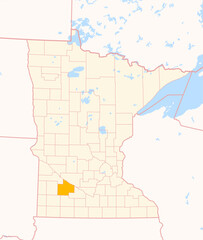 Obraz premium Map of the County Redwood (Minnesota, US) showing the Federal State with the highlighted County