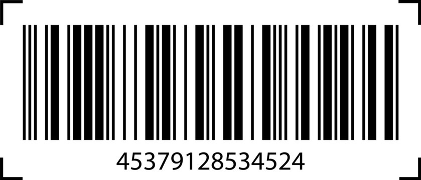 Barcode for store price tags. Realistic barcode icon, symbol. Scanner-ready design with serial number for market product labels, discount stickers, retail inventory system