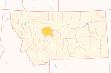 Map of the County Cascade (Montana, US) showing the Federal State with the highlighted County © TipTopMap