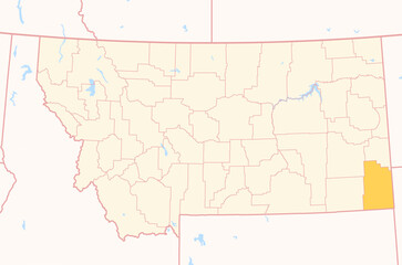 Naklejka premium Map of the County Carter (Montana, US) showing the Federal State with the highlighted County