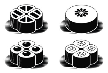 Four Isometric Sushi in Black and White © Khalek