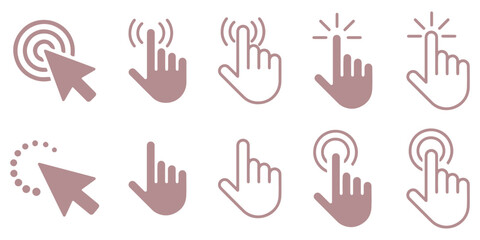 Fototapeta premium Cursor pointer clicking hand icon set vector illustration black and white different styles for interface design