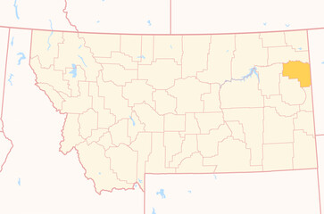 Fototapeta premium Map of the County Richland (Montana, US) showing the Federal State with the highlighted County