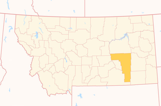 Map of the County Rosebud (Montana, US) showing the Federal State with the highlighted County