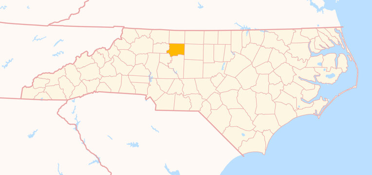 Map of the County Forsyth (North Carolina, US) showing the Federal State with the highlighted County