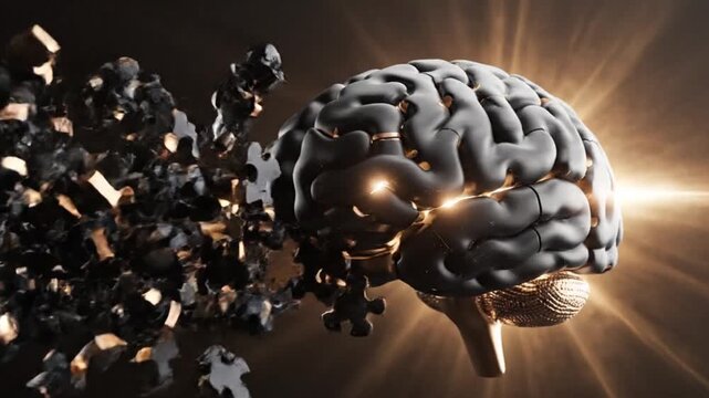 Holistic Cognitive Restoration and Mental Acuity, 3D Puzzle Brain Assembling with Golden Flash for Neurological Health Campaigns