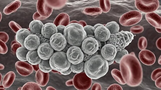 Immune response to hookworm infection, white blood cells surrounding parasites and limiting spread