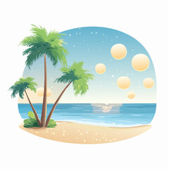 Obraz premium Tropical beach sunset with palm trees and ocean waves reflecting the sky