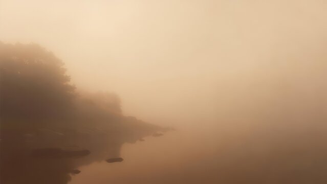 Misty riverbank at dawn