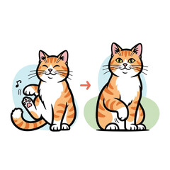 Fototapeta premium Cartoon orange tabby cat transformation.