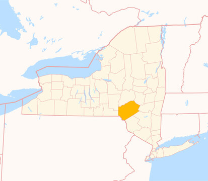 Map of the County Delaware (New York, US) showing the Federal State with the highlighted County