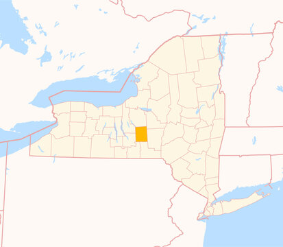 Map of the County Cortland (New York, US) showing the Federal State with the highlighted County
