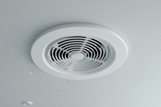 Close up of a modern round white air diffuser vent on a ceiling
