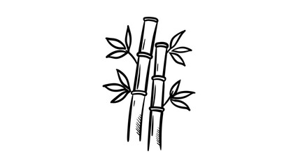 Minimalist black line vector illustration of bamboo stalks with leaves, hand-drawn outline icon on a white background, perfect for zen, nature, spa, and Asian-themed graphic design projects. © DALIM