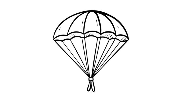 Parachute vector icon illustration, minimalist black line art of an open canopy for skydiving and extreme sports, hand-drawn outline isolated on white background, scalable graphic for web and print.