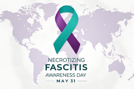 Teal and purple awareness ribbon representing the important annual observation for necrotizing fasciitis awareness day occurring on may thirty first which serves as a vital global campaign to increase