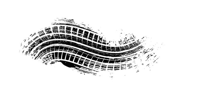 Grunge tire track, wheel braking marks. Truck, car or motorcycle tread pattern silhouette. vector