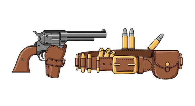Brown leather gun holster with revolver.