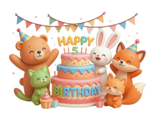 Fototapeta premium A cute cartoon baby teddy bear celebrates a happy birthday with a gift set and a holiday card in this vector illustration design for a child party