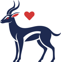 Obraz premium Elegant gazelle silhouette with red heart for wildlife conservation
