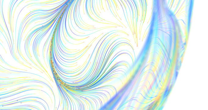 Dynamic colorful lines swirl and flow across a white backdrop, perfect for modern abstrac
