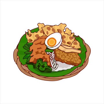 Delicious traditional Indonesian pecel rice dish.