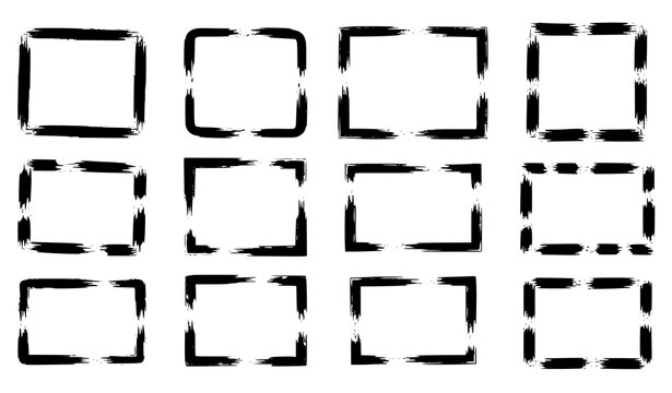 Ink brush grunge square frame vector set distressed box shapes banner design isolated on white
