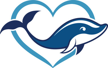 Fototapeta premium Stylized dolphin inside heart shape vector logo for ocean conservation