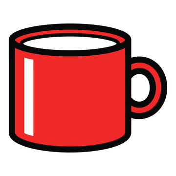 Red coffee mug with handle on right side  simple illustration icon
