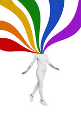 Obraz premium 3D collage design composite trend artwork sketch of silhouette young lady headless walk orientation gay rainbow gender freedom equality