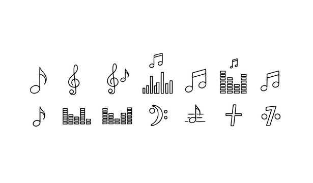Thin Line Music Note Icon Set with Melody and Composition Symbols for Audio Design