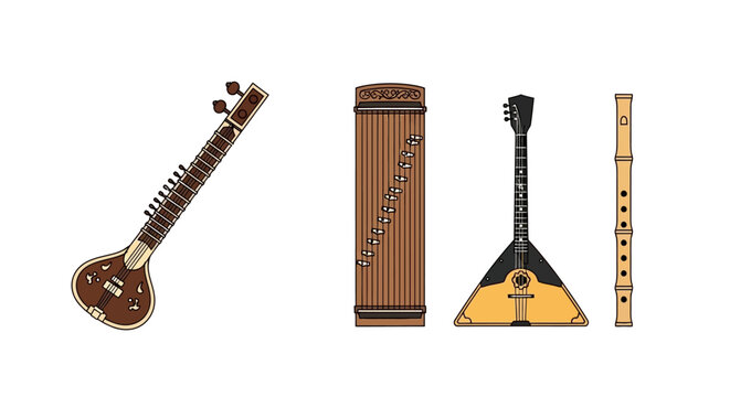 Traditional Indian stringed musical instruments.