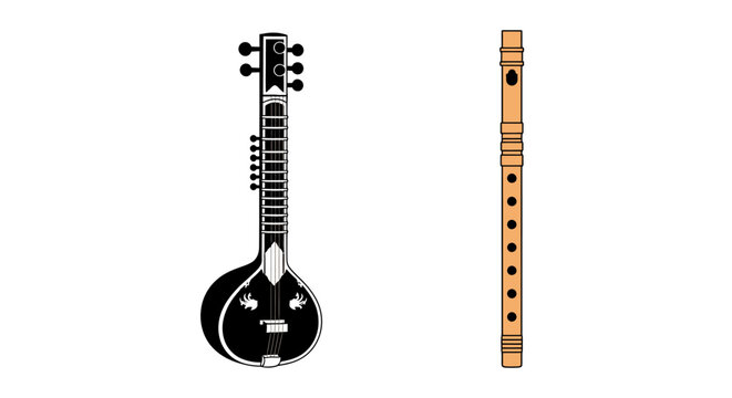 Traditional Indian Musical Instruments Displayed.