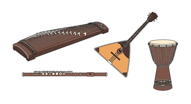 Musical instruments on a white background.