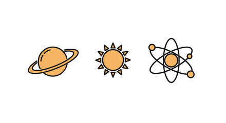 Planet Sun Atom Science Symbols. © Martani
