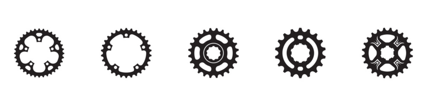 Bike sprocket icon set. Set of black bike sprocket icon. Gear mechanism icon collection. Vector Illustration. EPS 10