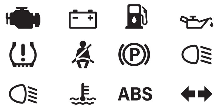 Cars dashboard icon set. Car dashboard warning icons. Car dashboard warning light symbols collection. Vector Illustration.