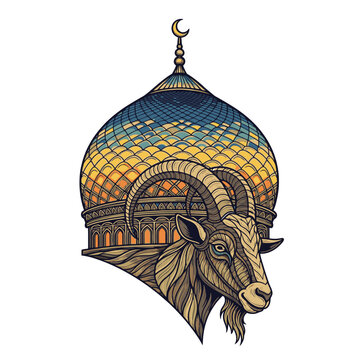 Ram head with crescent moon finial.