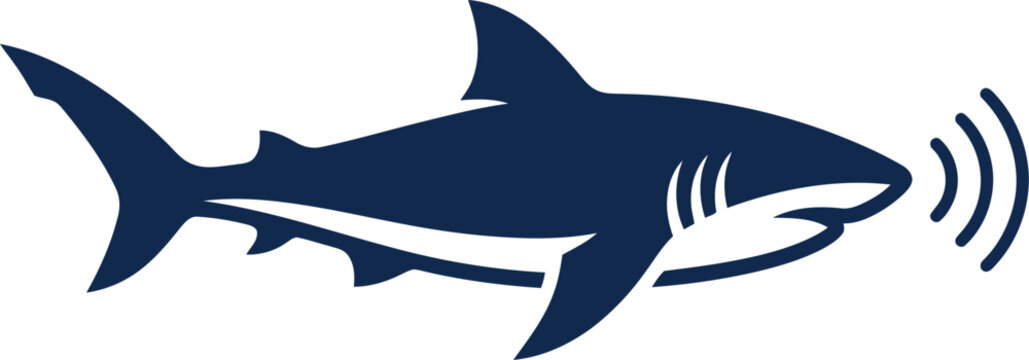 Shark silhouette with echolocation or sonar waves vector can Editable