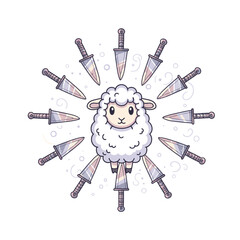 Sheep Surrounded by Sharp Knives Closeup. © SuryaAji