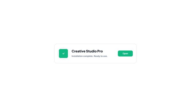 Clean minimalist animation of a software installation progress bar for Creative Studio Pro app on white background